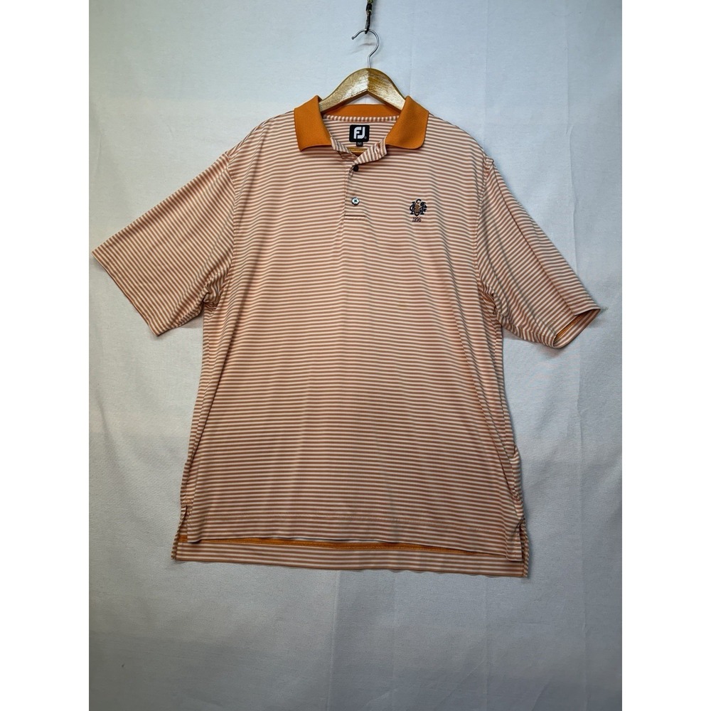 FootJoy Orange And White Striped Men's Golf Polo Logo On Chest Sz Large